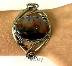 Vintage Native American NKL Ahasteen Petrified Wood Sterling 925 Bracelet Cuff