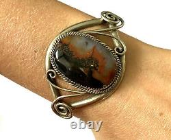 Vintage Native American NKL Ahasteen Petrified Wood Sterling 925 Bracelet Cuff