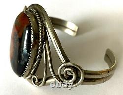 Vintage Native American NKL Ahasteen Petrified Wood Sterling 925 Bracelet Cuff