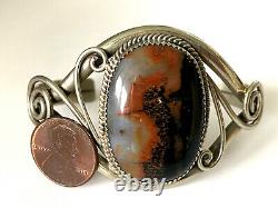 Vintage Native American NKL Ahasteen Petrified Wood Sterling 925 Bracelet Cuff