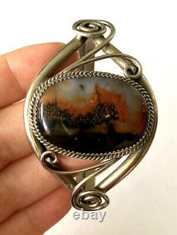 Vintage Native American NKL Ahasteen Petrified Wood Sterling 925 Bracelet Cuff