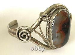 Vintage Native American NKL Ahasteen Petrified Wood Sterling 925 Bracelet Cuff