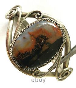 Vintage Native American NKL Ahasteen Petrified Wood Sterling 925 Bracelet Cuff