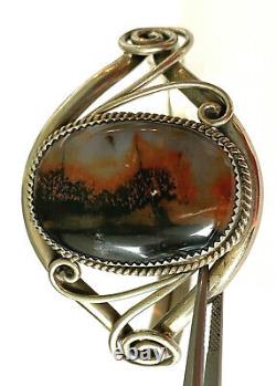 Vintage Native American NKL Ahasteen Petrified Wood Sterling 925 Bracelet Cuff