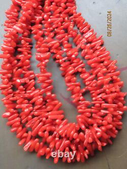 Vintage Native American Natural Red Coral Sterling Silver 4 Strand necklace
