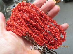 Vintage Native American Natural Red Coral Sterling Silver 4 Strand necklace