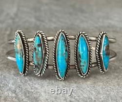 Vintage Native American Navajo 5 Turquoise Row Sterling silver Bracelet