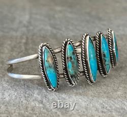 Vintage Native American Navajo 5 Turquoise Row Sterling silver Bracelet