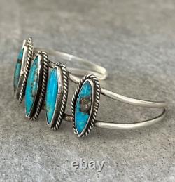 Vintage Native American Navajo 5 Turquoise Row Sterling silver Bracelet