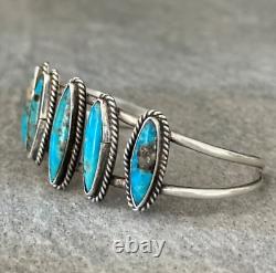 Vintage Native American Navajo 5 Turquoise Row Sterling silver Bracelet