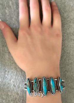 Vintage Native American Navajo 5 Turquoise Row Sterling silver Bracelet