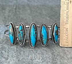 Vintage Native American Navajo 5 Turquoise Row Sterling silver Bracelet
