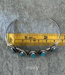 Vintage Native American Navajo 5 Turquoise Row Sterling silver Bracelet