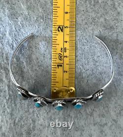 Vintage Native American Navajo 5 Turquoise Row Sterling silver Bracelet