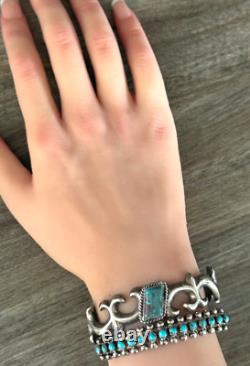 Vintage Native American Navajo BISBEE Turquoise Sandcast Sterling Bracelet