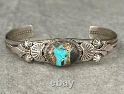 Vintage Native American Navajo BOULDER RIBBON Turquoise silver Bracelet