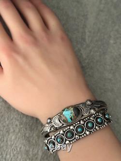 Vintage Native American Navajo BOULDER RIBBON Turquoise silver Bracelet