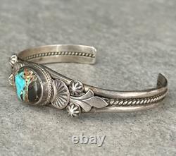 Vintage Native American Navajo BOULDER RIBBON Turquoise silver Bracelet