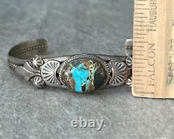 Vintage Native American Navajo BOULDER RIBBON Turquoise silver Bracelet