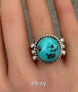 Vintage Native American Navajo Blue Turquoise Sterling Silver RING 13.7g Size 10