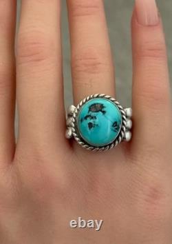Vintage Native American Navajo Blue Turquoise Sterling Silver RING 13.7g Size 10
