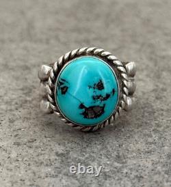 Vintage Native American Navajo Blue Turquoise Sterling Silver RING 13.7g Size 10