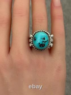 Vintage Native American Navajo Blue Turquoise Sterling Silver RING 13.7g Size 10