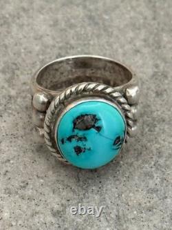 Vintage Native American Navajo Blue Turquoise Sterling Silver RING 13.7g Size 10