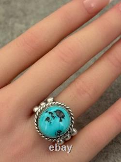 Vintage Native American Navajo Blue Turquoise Sterling Silver RING 13.7g Size 10