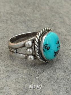 Vintage Native American Navajo Blue Turquoise Sterling Silver RING 13.7g Size 10