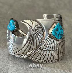 Vintage Native American Navajo CHARLIE BOWIE Turquoise EAGLE Sterling Bracelet