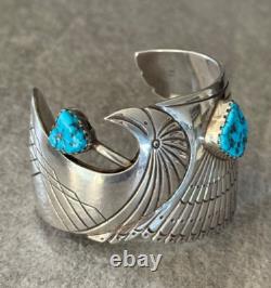 Vintage Native American Navajo CHARLIE BOWIE Turquoise EAGLE Sterling Bracelet
