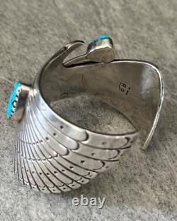 Vintage Native American Navajo CHARLIE BOWIE Turquoise EAGLE Sterling Bracelet