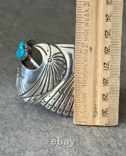Vintage Native American Navajo CHARLIE BOWIE Turquoise EAGLE Sterling Bracelet