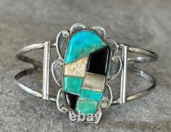Vintage Native American Navajo CHERI S. Turquoise Onyx MOP Sterling Bracelet