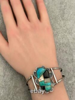 Vintage Native American Navajo CHERI S. Turquoise Onyx MOP Sterling Bracelet