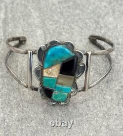 Vintage Native American Navajo CHERI S. Turquoise Onyx MOP Sterling Bracelet