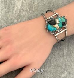 Vintage Native American Navajo CHERI S. Turquoise Onyx MOP Sterling Bracelet