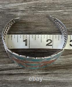 Vintage Native American Navajo Chip Inlay Turquoise Coral Sterling Bracelet