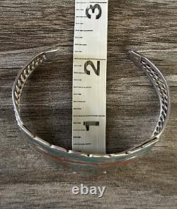 Vintage Native American Navajo Chip Inlay Turquoise Coral Sterling Bracelet