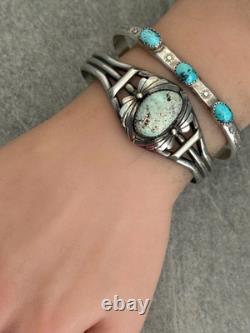 Vintage Native American Navajo DRY CREEK Turquoise Sterling Bracelet 6.75