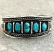 Vintage Native American Navajo FIVE TURQUOISE Row Sterling Bracelet 47+g 7 in