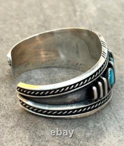 Vintage Native American Navajo FIVE TURQUOISE Row Sterling Bracelet 47+g 7 in