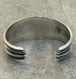 Vintage Native American Navajo FIVE TURQUOISE Row Sterling Bracelet 47+g 7 in
