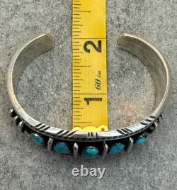 Vintage Native American Navajo FIVE TURQUOISE Row Sterling Bracelet 47+g 7 in