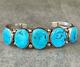 Vintage Native American Navajo FIVE Turquoise ROW Sterling Bracelet 31g Signed