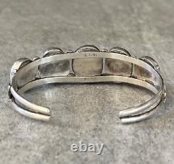 Vintage Native American Navajo FIVE Turquoise ROW Sterling Bracelet 31g Signed