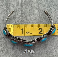 Vintage Native American Navajo FIVE Turquoise ROW Sterling silver Bracelet