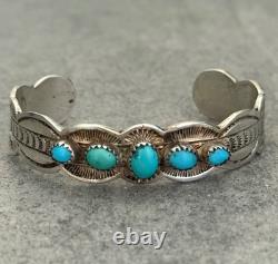 Vintage Native American Navajo FIVE Turquoise Sterling Bracelet 6.5in 30.3g