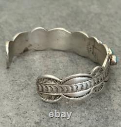 Vintage Native American Navajo FIVE Turquoise Sterling Bracelet 6.5in 30.3g